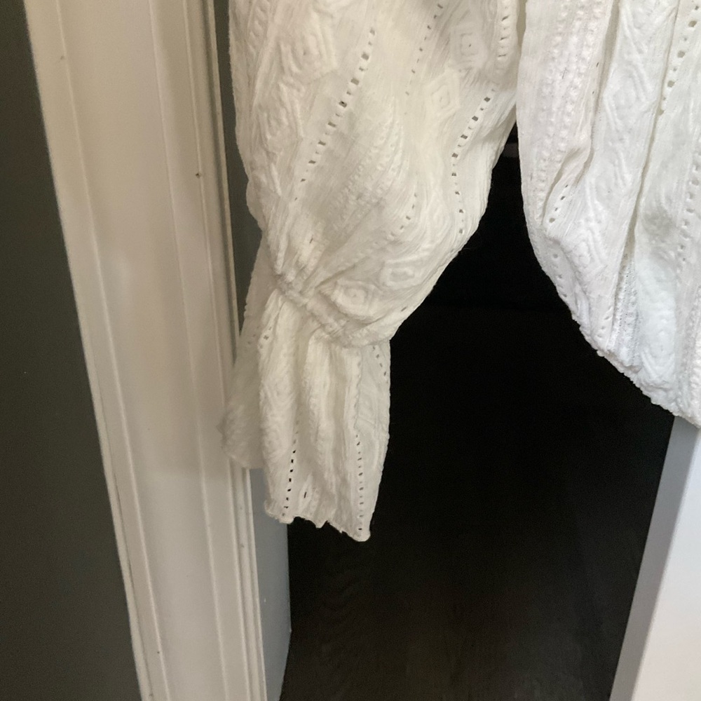 BUCKETLIST Cream Off-Shoulder Ruffle Eyelet Top Small - Picture 2 of 5